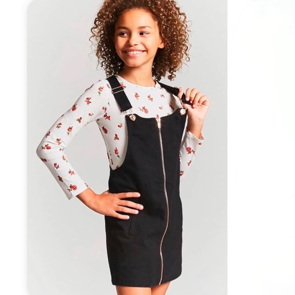Forever 21 black denim overall dress with zipper - Picture 1 of 16